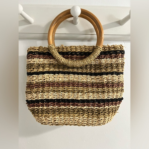 Faded Glory Multi-color Straw Bag with Wooden Handles‎